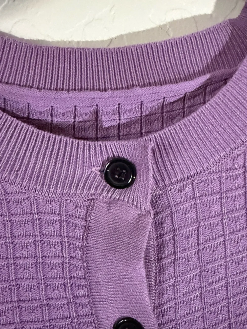 Lavender Purple Waffle Knit Cardigan M Cropped Cozy Cottagecore Fall - Picture 2 of 5